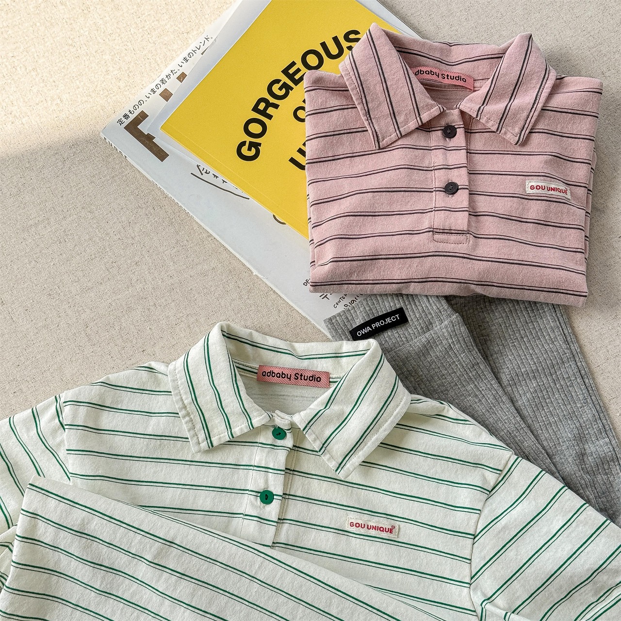 夏韓国風ボーダーポロシャツ