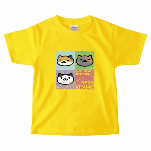 【キッズ】ねこあつめ　シンプルTシャツ（イエロー）