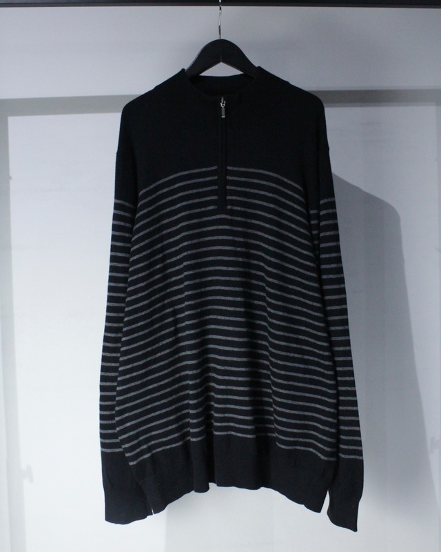 【Caka BLACK】“L.L.Bean” Horizontal Stripe Half-Zip Knit