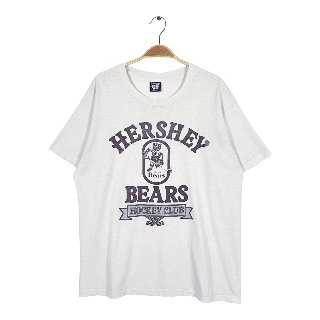 80s ハーシーベアーズ ホッケー USA製 ヴィンテージ Tシャツ チョコレート企業 HERSHEY BEARS ホワイト シングルステッチ サイズXL BZ0651