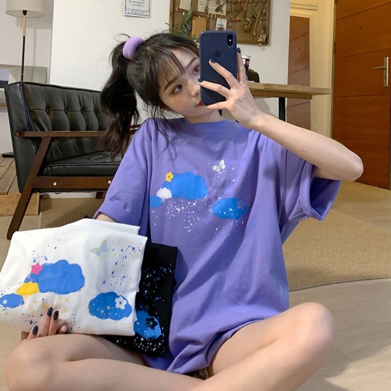 Butterflyデザイン プリント柄Tシャツ パープル YY-ファッション703329823