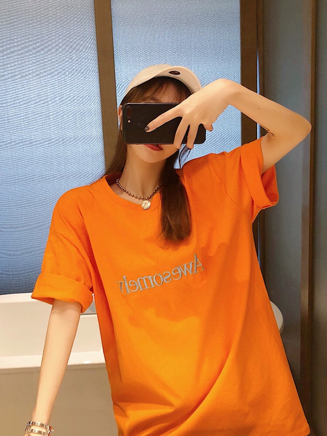 イン超人気ネットセレブ半袖オレンジ tシャツ女性 2023 夏の新しい 