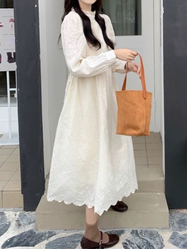 何気ない日をやさしく特別に 総レースロングワンピース 刺繍 レース ナチュラル 大人可愛 上品 細見え 体型カバー 大きいサイズ 韓国 CH11369