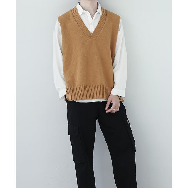 予約販売】ニットベスト 無地 シンプル Vネック ベーシック 重ね着