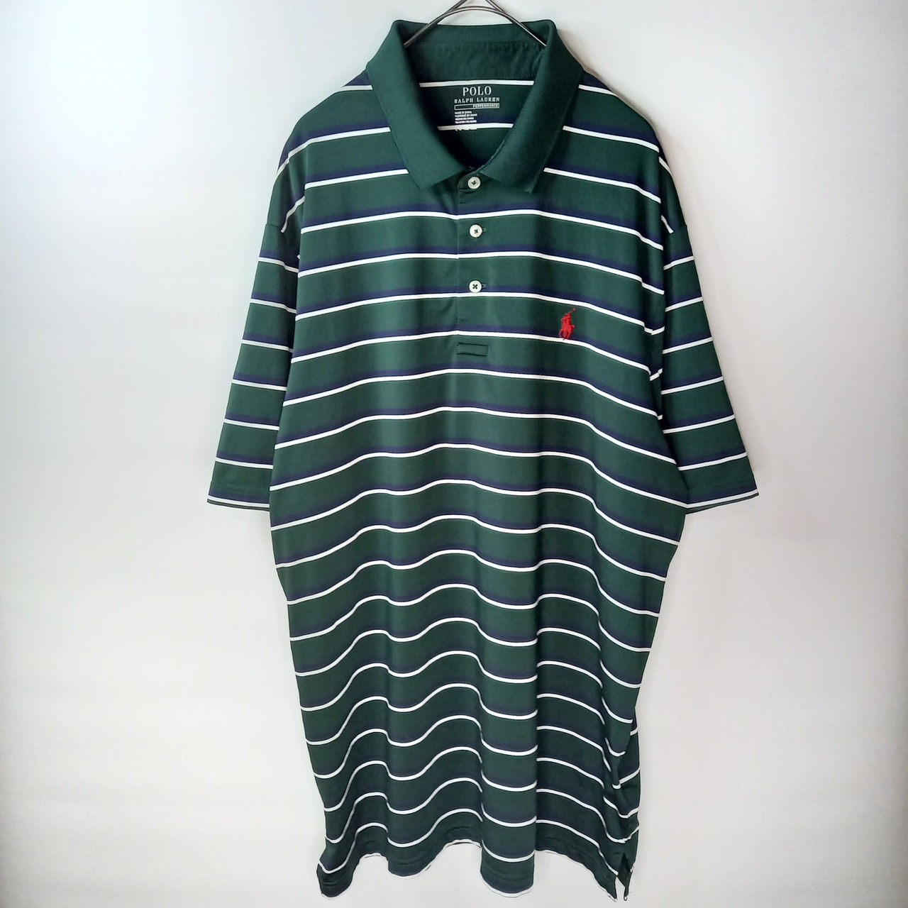 ポロラルフローレン　ポロシャツ　半袖　刺繍ロゴ　ボーダー　グリーン　L/G
