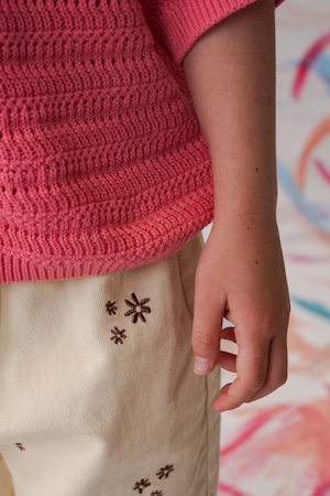 【即納/送料無料】Grown / Organic Denim Wild Flower Embroidery Pant - Milk