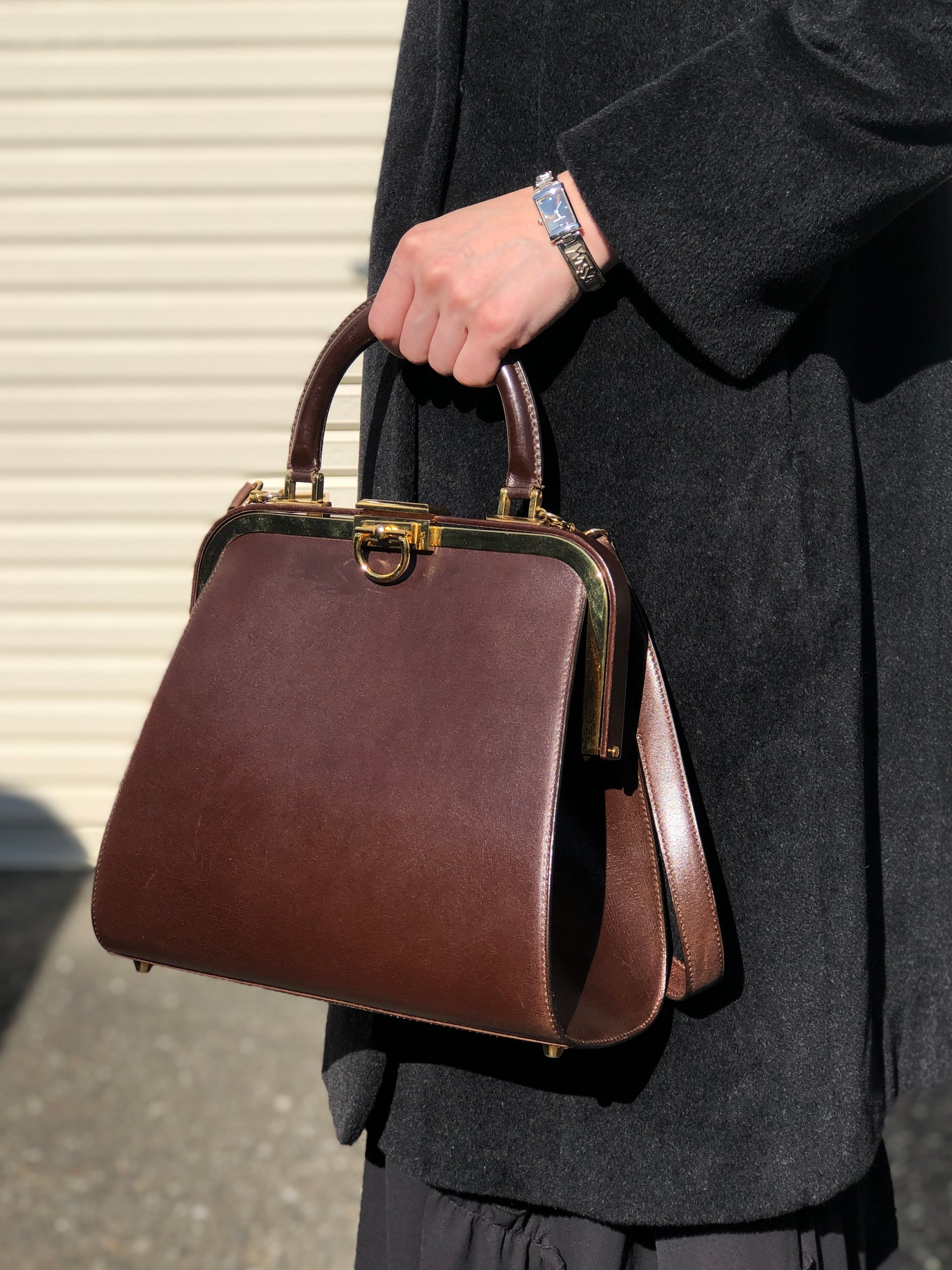 Christian Dior クリスチャン ディオール ショルダーバッグ ブラウン レザー がま口 バニティバッグ 2way vintage ヴィンテージ オールド 2iixfe