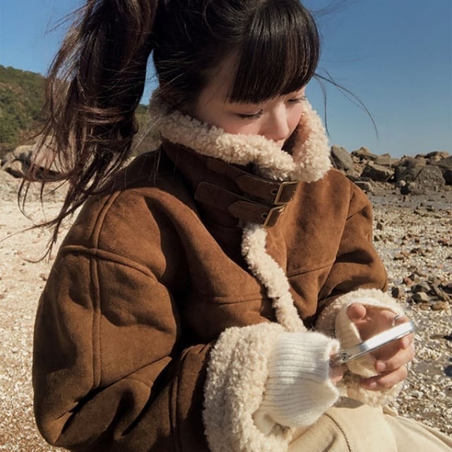 予約販売】ライダース ボアジャケット レディース ショート丈 ブラウン