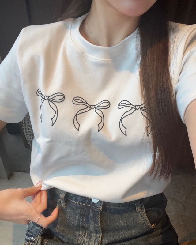 【more than cutie pie】ribbon print Tshirt