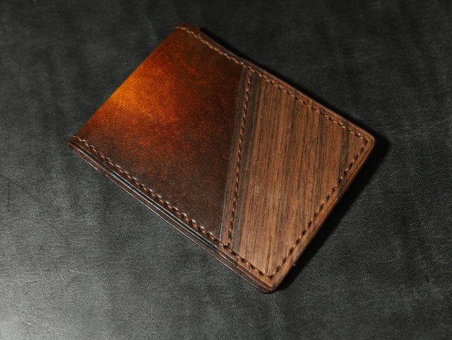 【マネークリップ】天然木とアンティーク手染めの高級レザー  本革 ギフト プレゼント