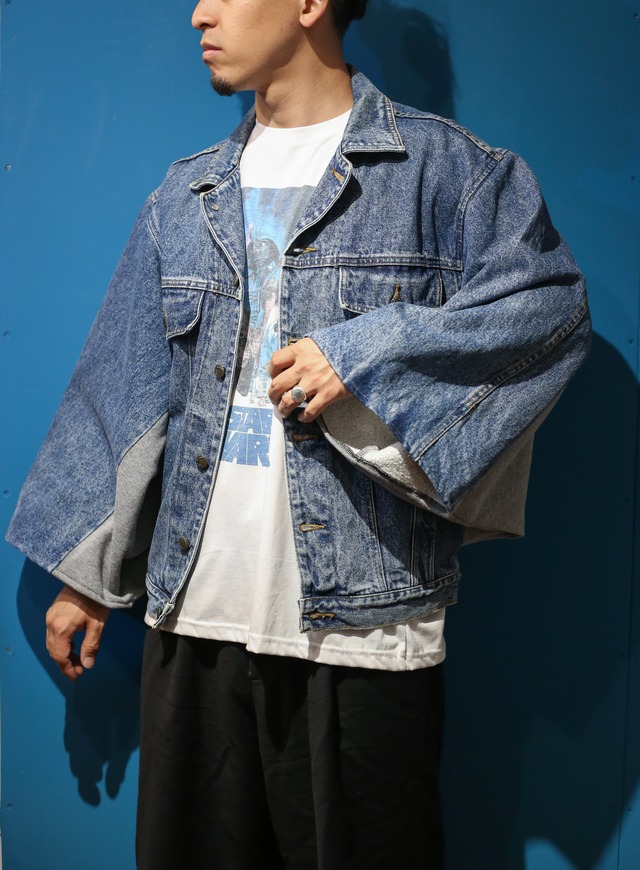 Remake double sleeve fade blue denim jacket