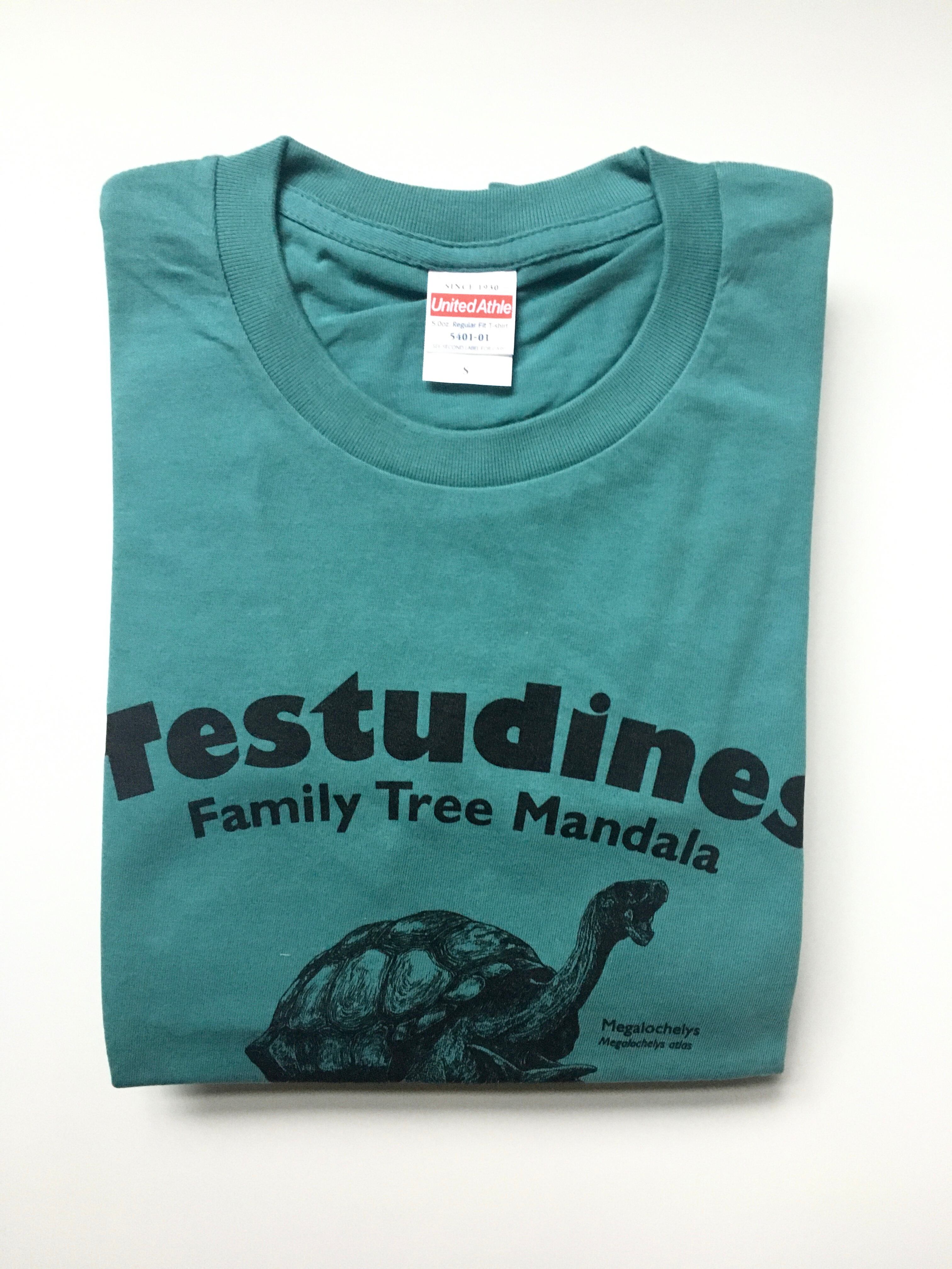 化石巨亀柄！ かっこいい系統樹マンダラTシャツ【メガロケリス／カメ編