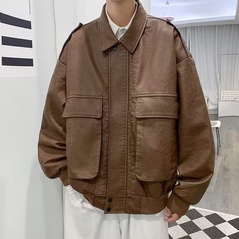 韓国通販 dgo】UNISEX 2colors ビッグポケット レザージャケット 韓国通販 dgo】UNISEX 2colors ビッグポケット レザージャケット