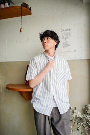 【1980s】"Lauener Spitze" Cotton Short Sleeve Stripe Shirts / 6-210