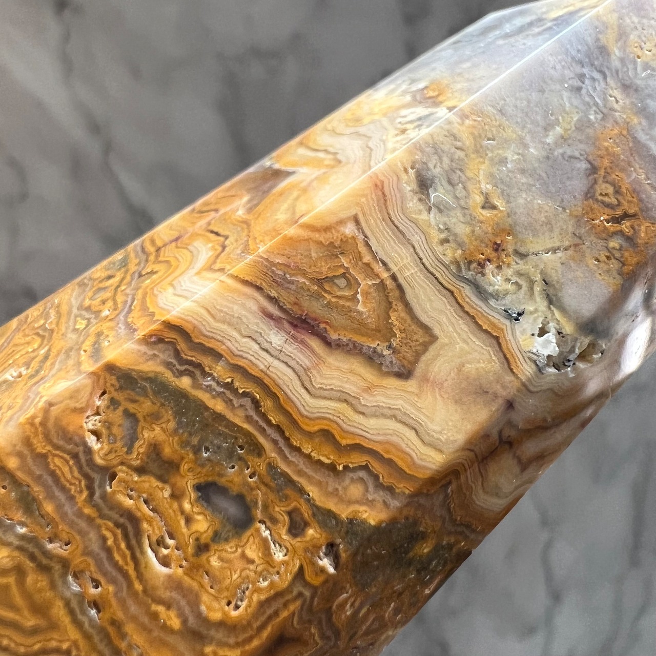 イエローレースアゲートタワー*0508*天然石ポイント*天然石インテリア*置き物