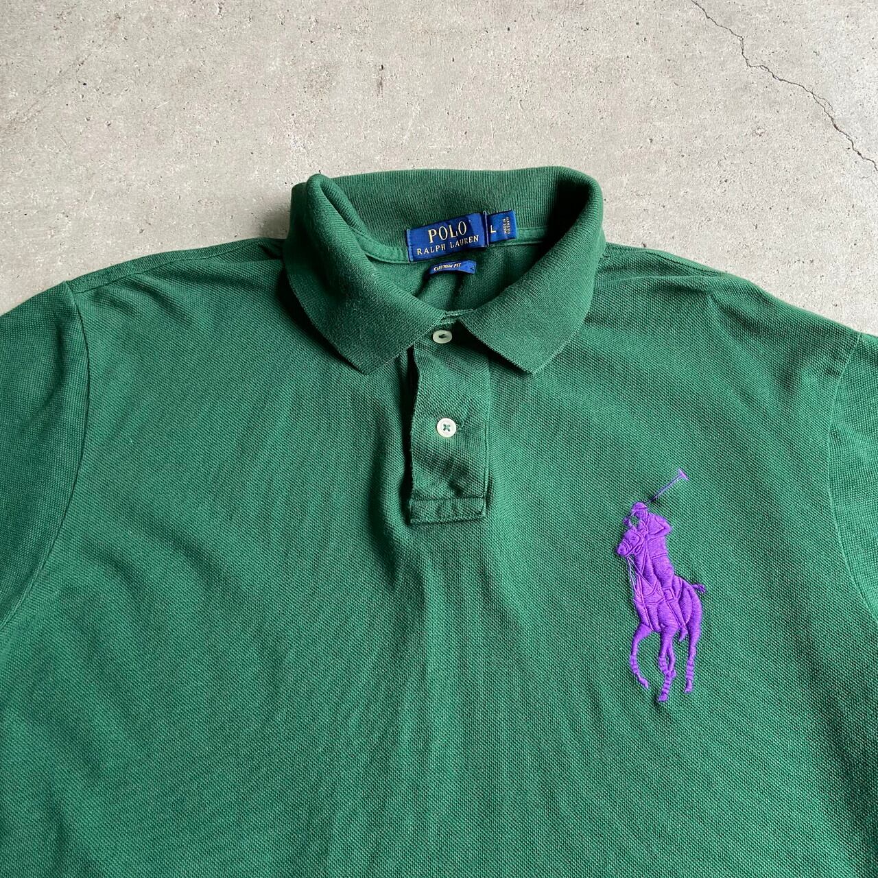 Polo Ralph Lauren ポロラルフローレン ビッグポニー 鹿の子 ポロシャツ メンズL 古着 ワンポイントロゴ刺? グリーン 緑色