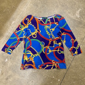 古着 Lauren 7分袖 総柄カットソー