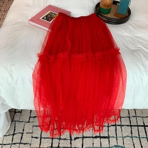 tulle dot tiered long skirt J00129