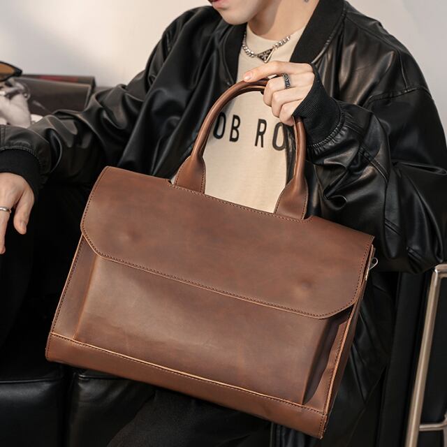 カンポマッジ レザー ビジネスバッグ 2way ショルダー 大容量 ブラウン 在庫処分品】ビジネスバッグ メンズ 2WAY ショルダーバッグ ヴィーガン