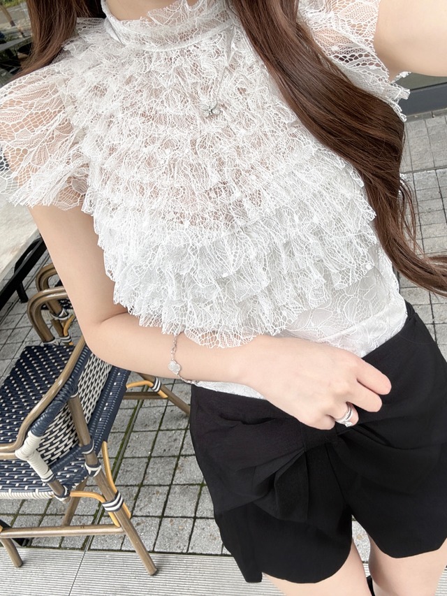 lace sheer frill tops