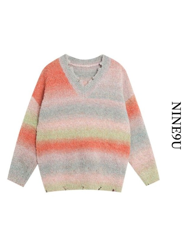 damage border colorful knit【NINE5881】