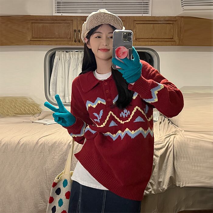 セーター オータムウィンタースタイルルーズトップス 秋物 冬物 1号婦人28013390896