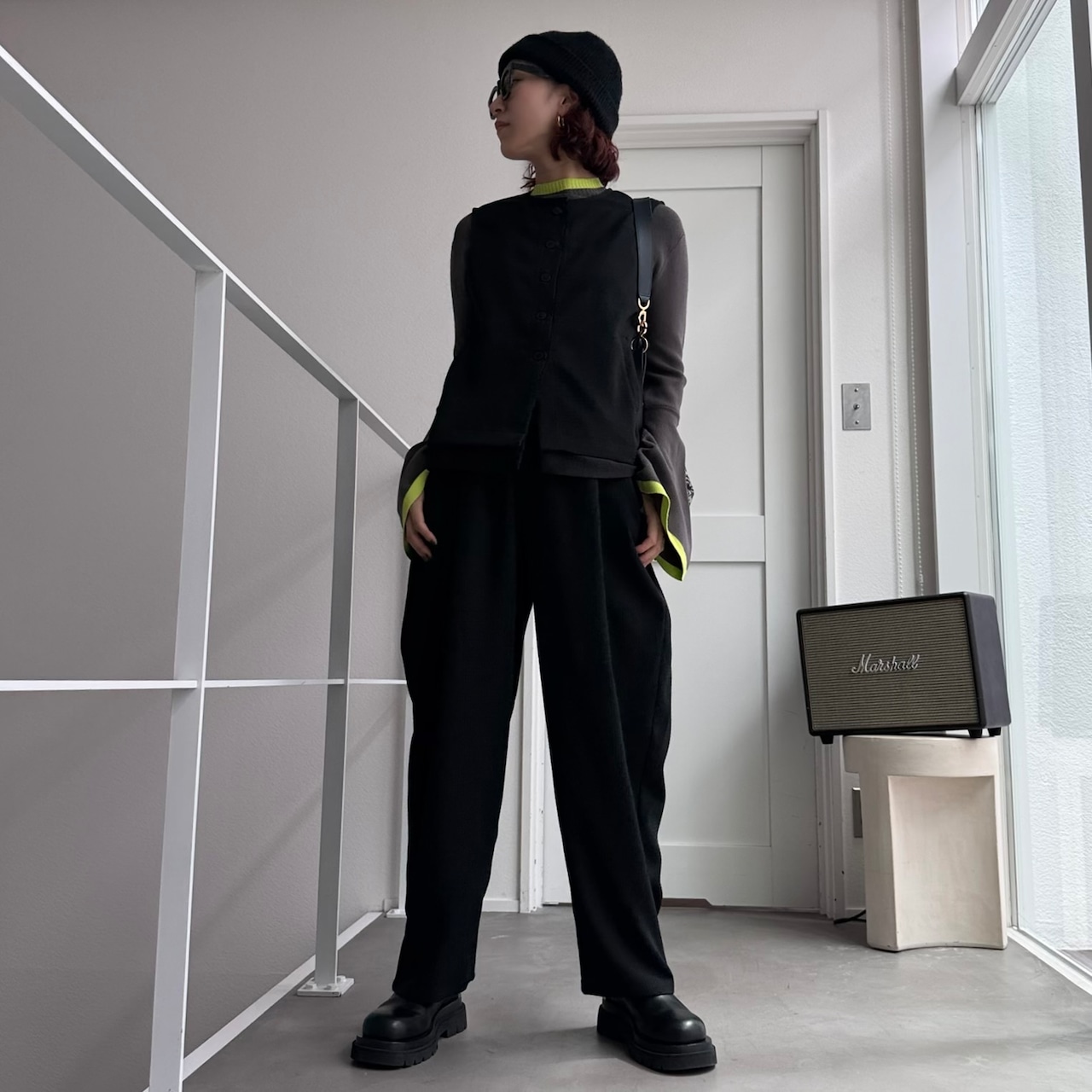 MIXツイードノースリvest/ブラック