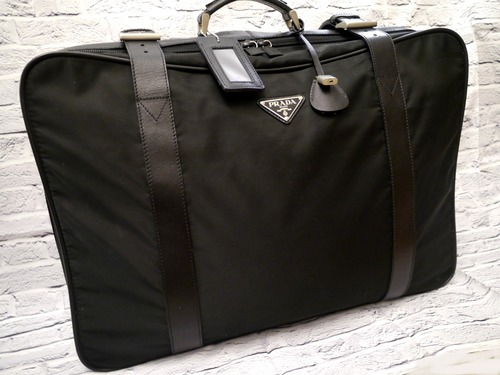 美品◆PRADA プラダ LUGGAGE & TRAVEL テスートxサフィアーノレザー スーツケース 旅行 トラベル バッグ 黒◆ 旅行や出張にも大活躍の定番