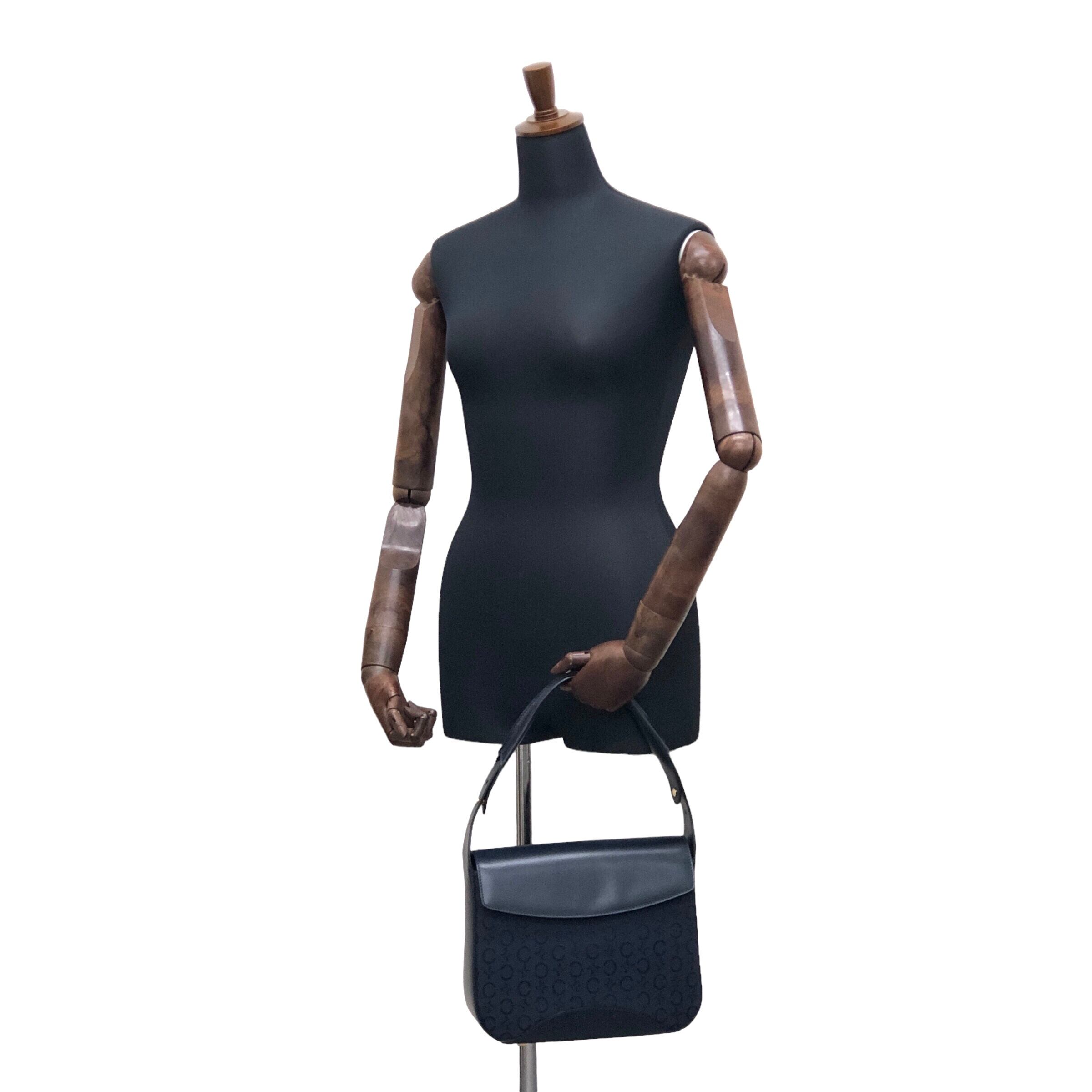 CELINE セリーヌ Cマカダム ハンドバッグ ネイビー レザー ジャガード