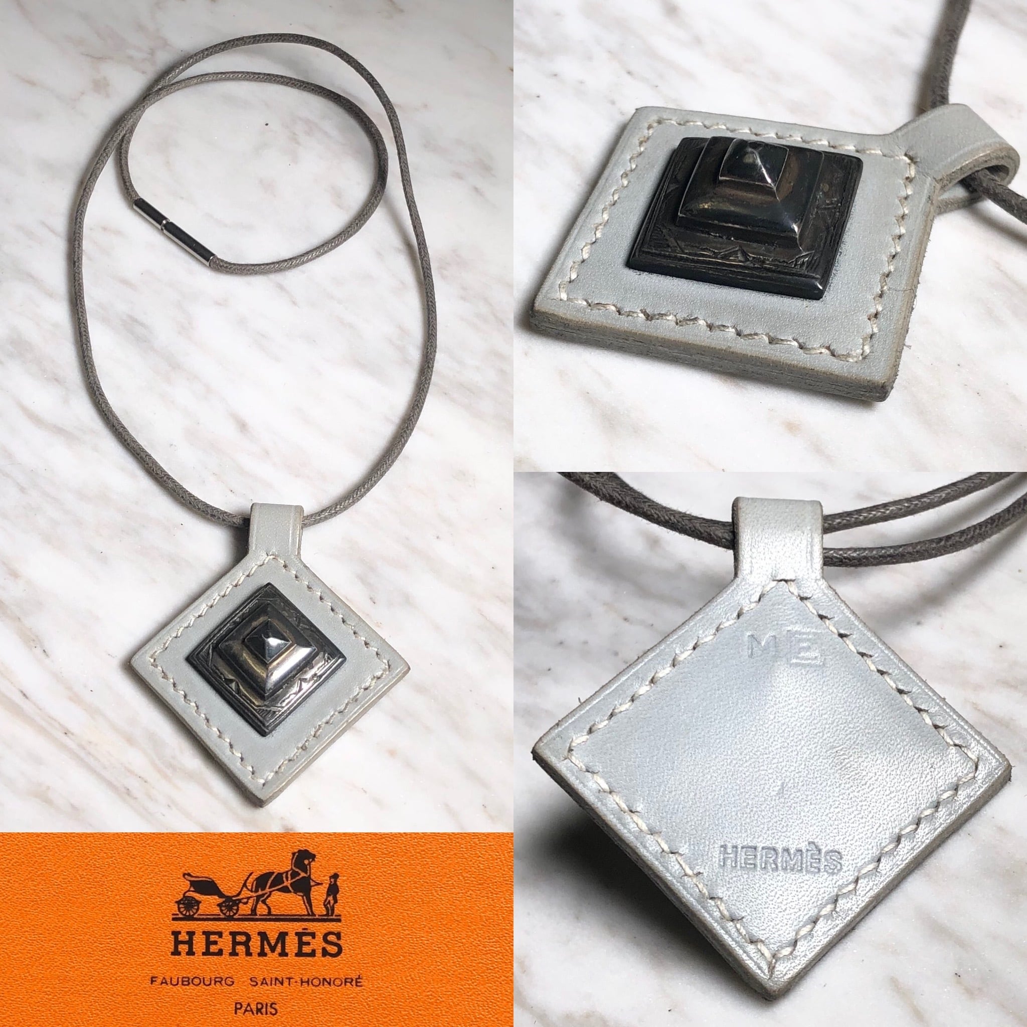 HERMES silver×leather necklace 