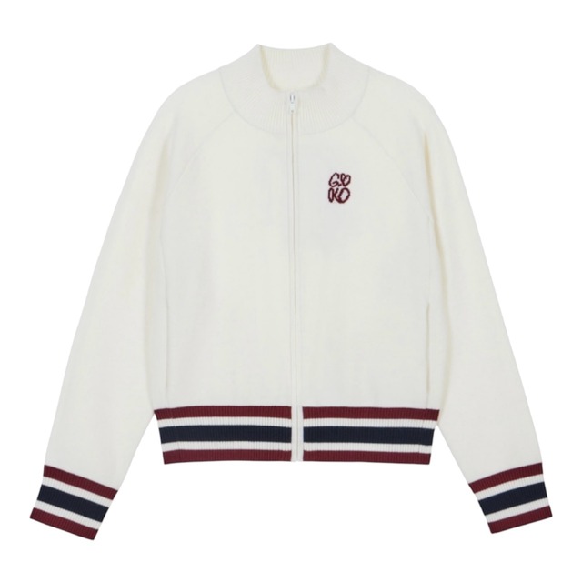 GOXO ゴーエックスオー クラシックロゴ ウール ニットジップアップ ホワイト