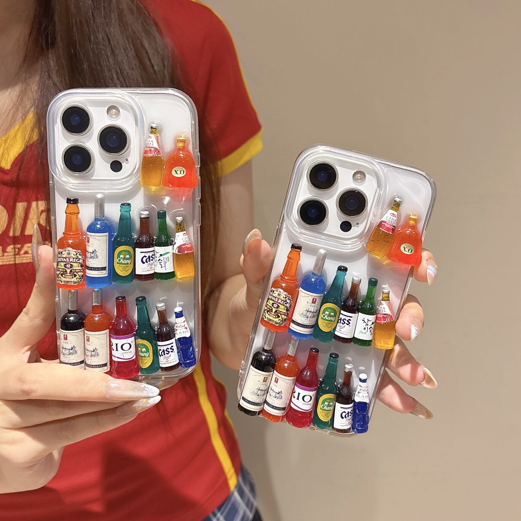 ミニチュア お酒 ボルト iPhone 17 16 15 14 13 12 ケース クリア 耐