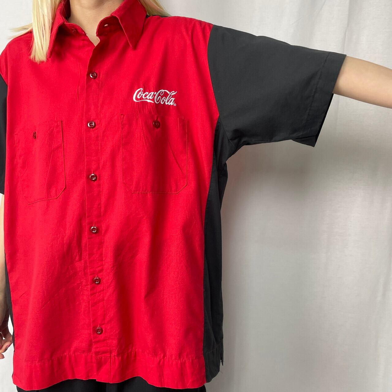 Uni Weave コカ・コーラ Coca-Cola 企業ロゴ 刺繍 切替 半袖 ワーク