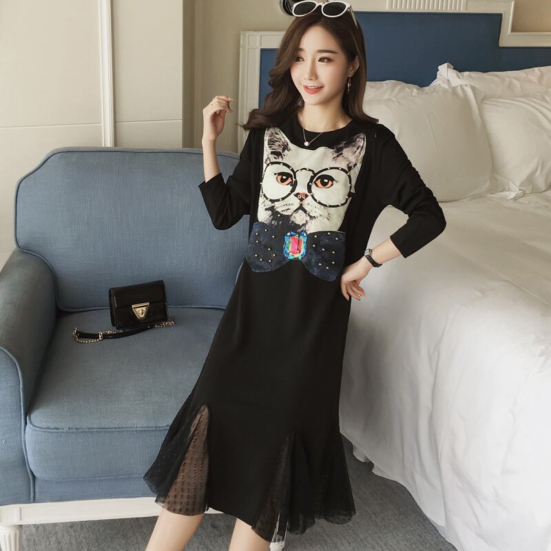 【新作】【送料無料】 2020年春と秋のマタニティ服産後長袖ステッカー看護ドレスレースジョイント授乳服ドレス ロング スプリング 春物 オータム 秋物 AL expec357197801739