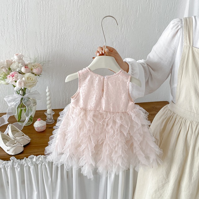 【BABY】ピーチリボンウェーブチュールフリルワンピース - 6