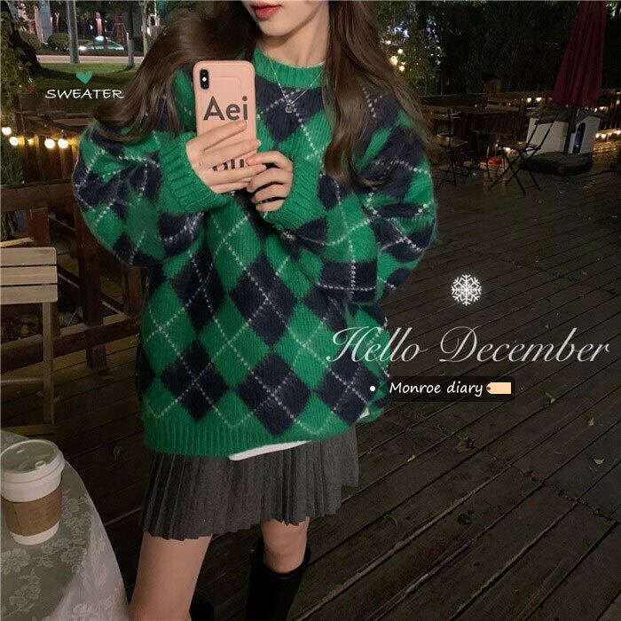 スタンダードセーター ルーズオータムウィンターニットトップス レトロ 秋物 冬物 モンロー64364509742