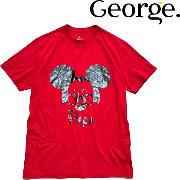 1点物◇ジョージGEORGEミッキー風PAPAプリントTシャツ古着メンズXL