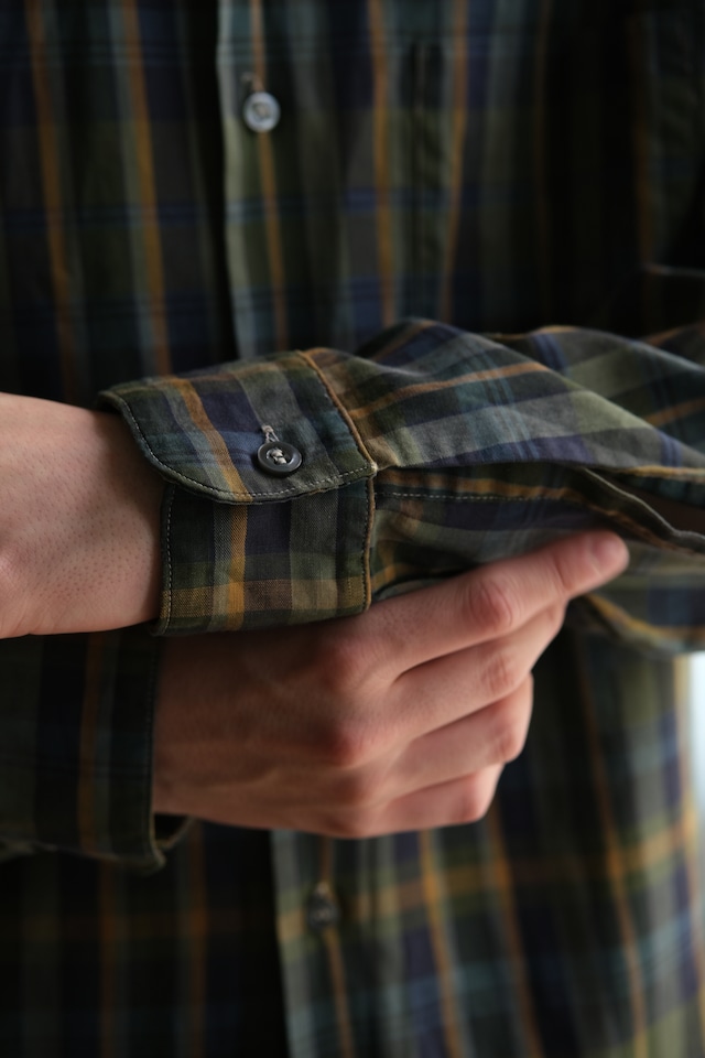 Utah/60-70's "ARROW"cotton check open collar shirt