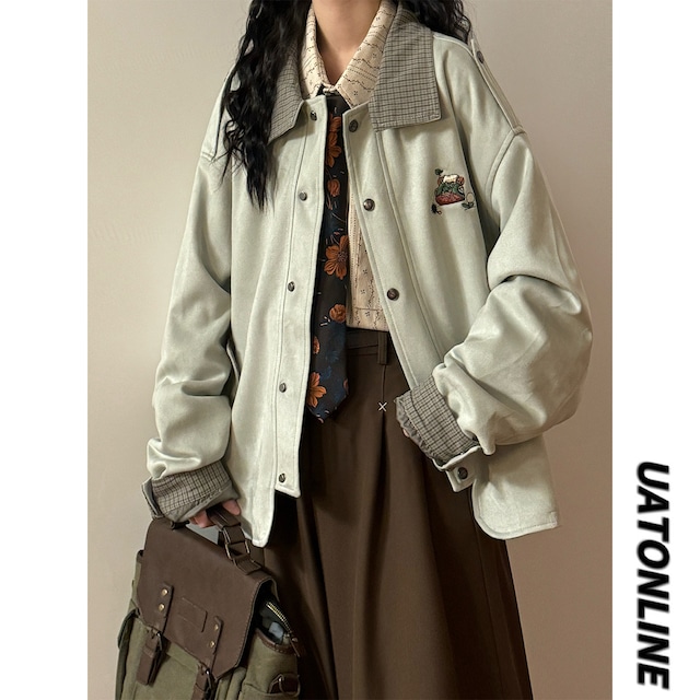 ♥チェック柄襟、刺繍入り！【UATONLINEシリーズ】★ジャケット★ 刺繍 アウター ユニセックス チェック柄