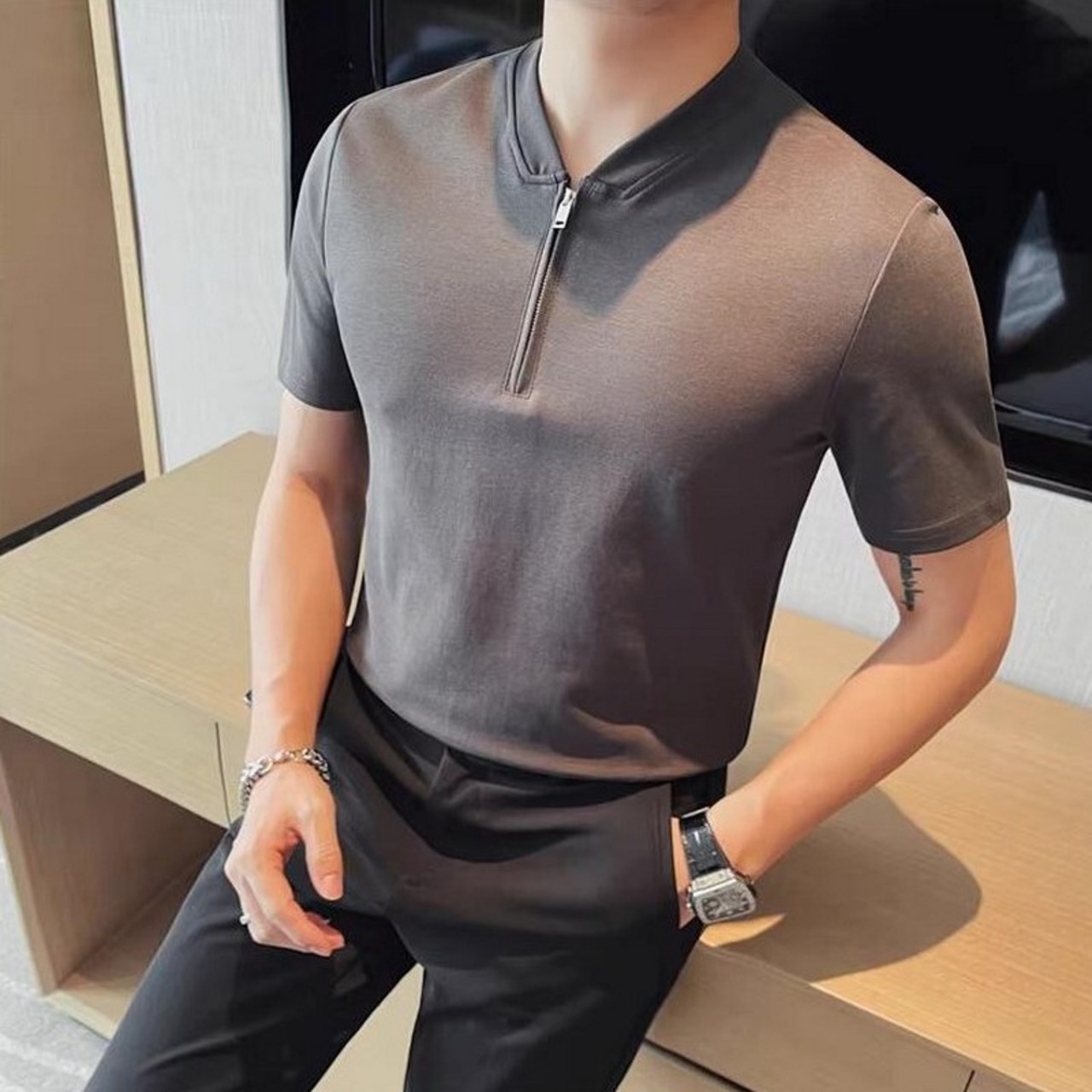 short sleeve zipper polo T-shirt 00283