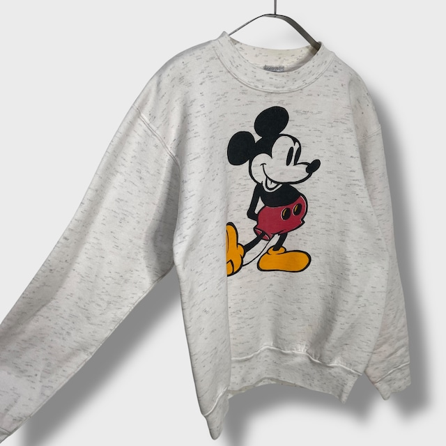 90s USA製　Disney ミッキーマウスプリントスウェット　霜降り　L