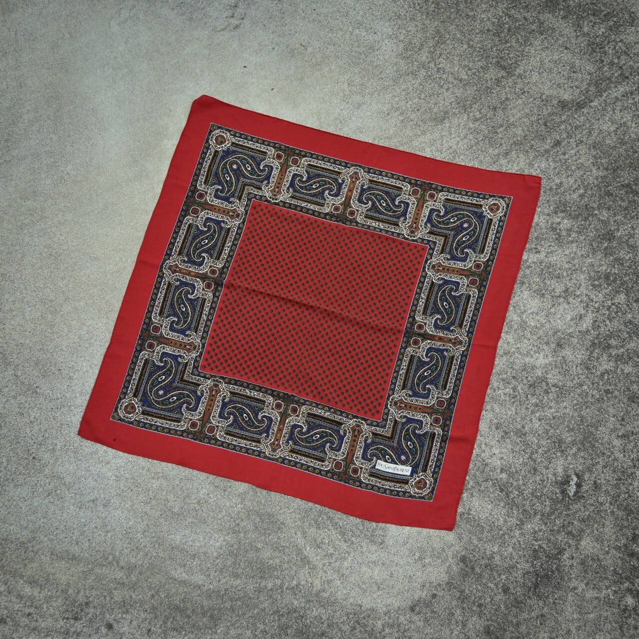 YSL Vintage Silk Scarf (Base col. RED) イブサンローラン シルク