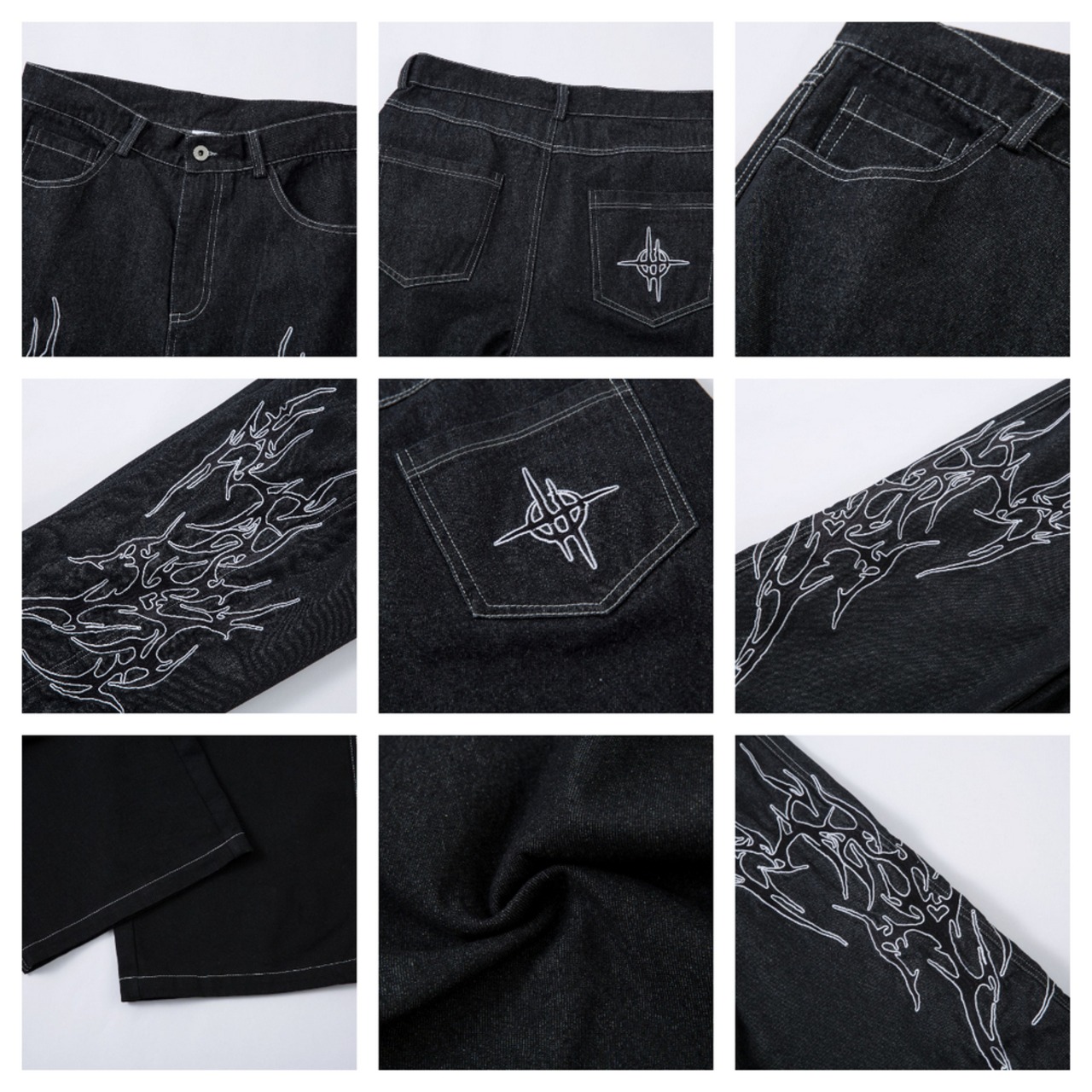 ストリート 刺繍デニムパンツ P356