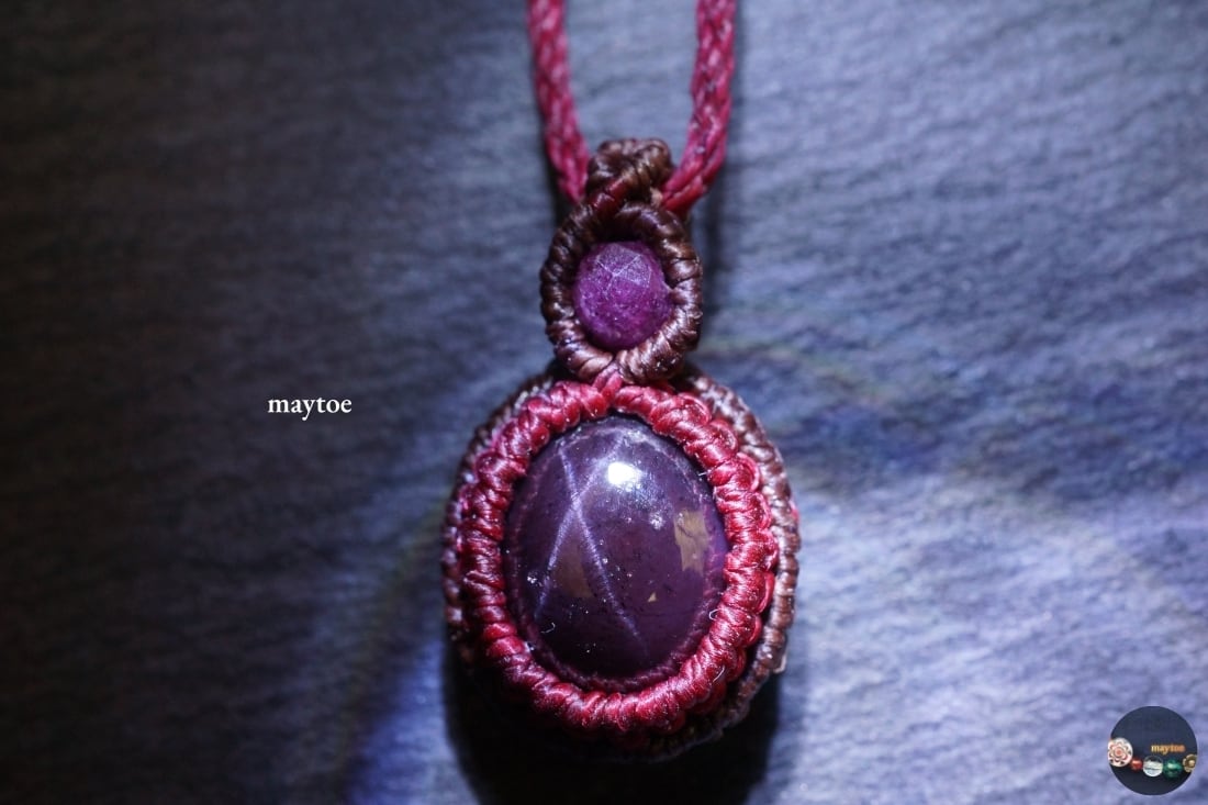 4条スター＊スターガーネット＆ルビーのシンプルマクラメネックレス