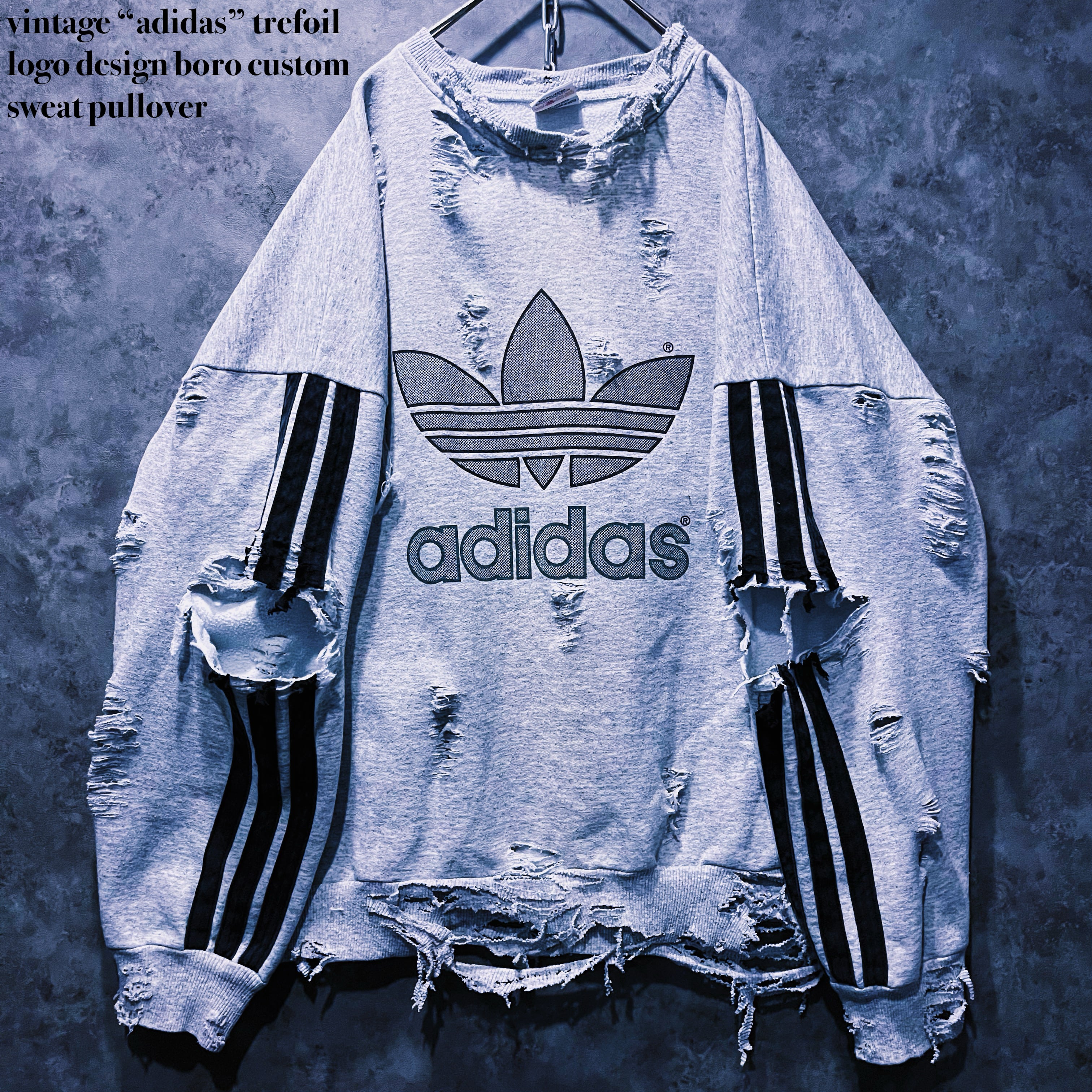 【doppio】vintage “adidas” trefoil logo design boro custom sweat pullover