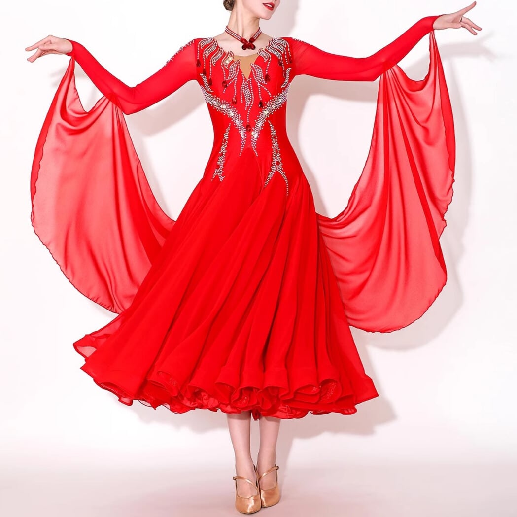 フローティングスリーブ ミモレダンスドレス フレア ds1113