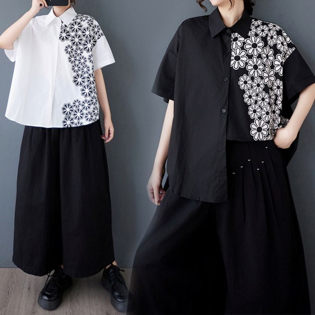 ビッグシルエット フラワー柄 プリントシャツ  30017