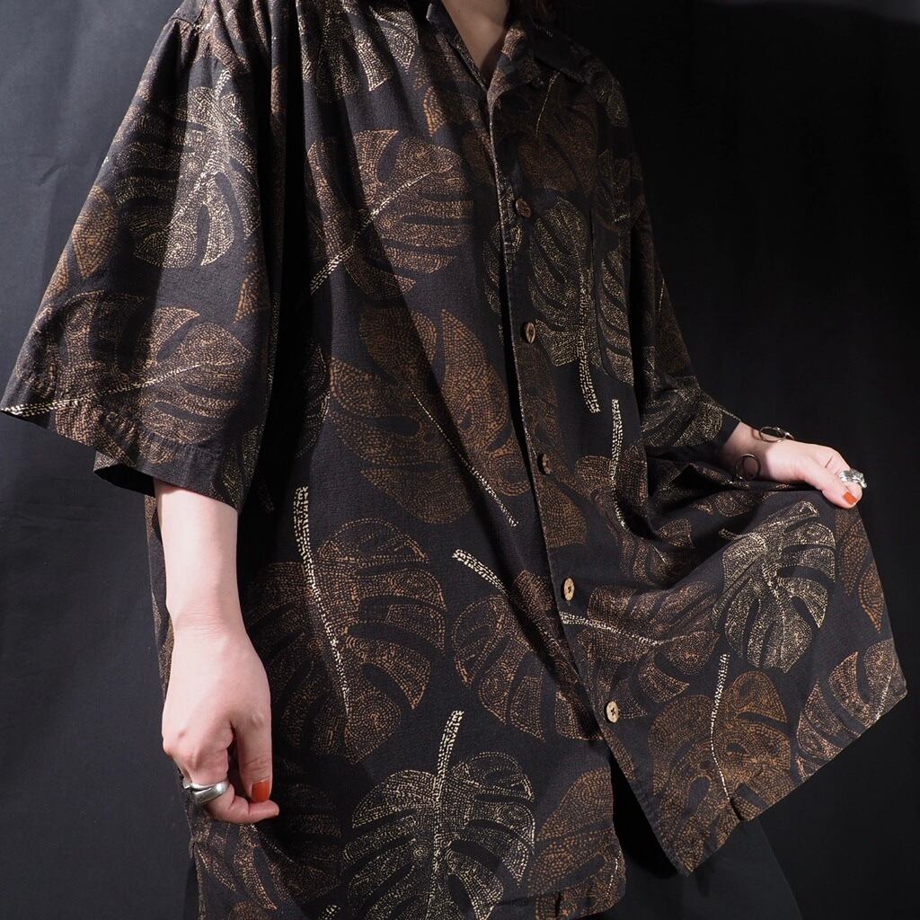 Decadent Fallen leaves full pattern Open collar ss shirt