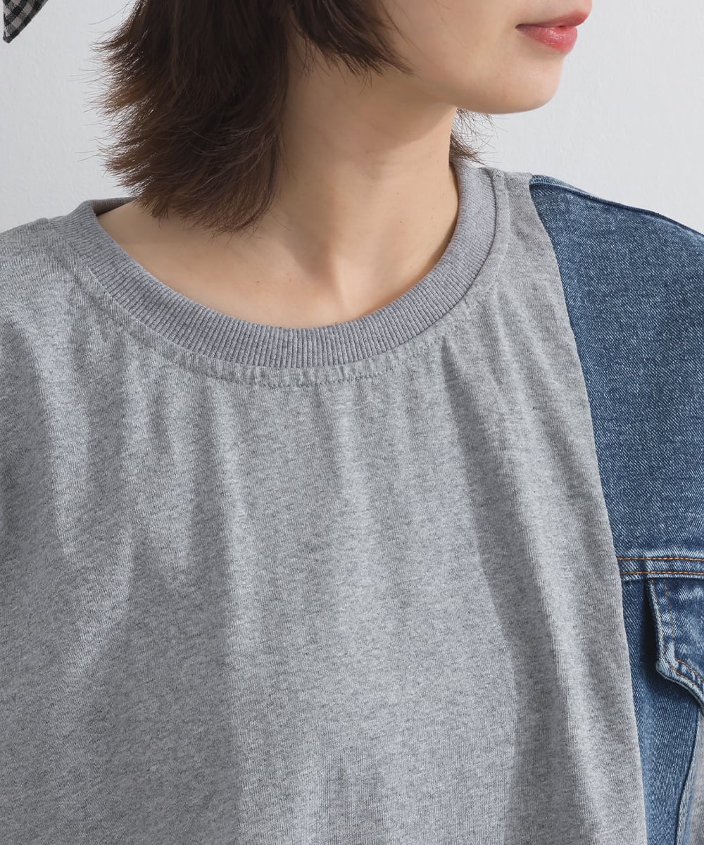 D262104 デニム切替デザインTシャツ / Denim Panel Design T-shirt