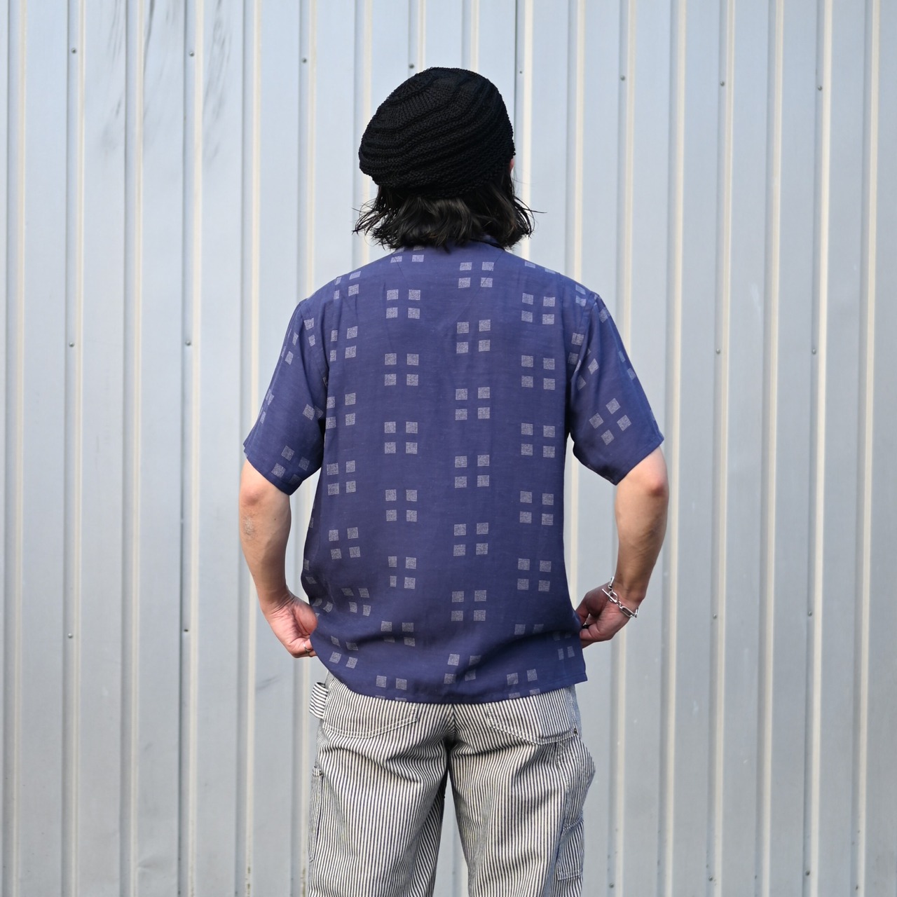 OLD JOE / ORIGINAL PRINTED OPEN COLLAR SHIRTS (Square Dot) Short-sleeve